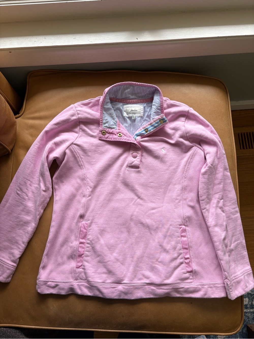 Joules Pink Pullover Snap-Button Sweatshirt